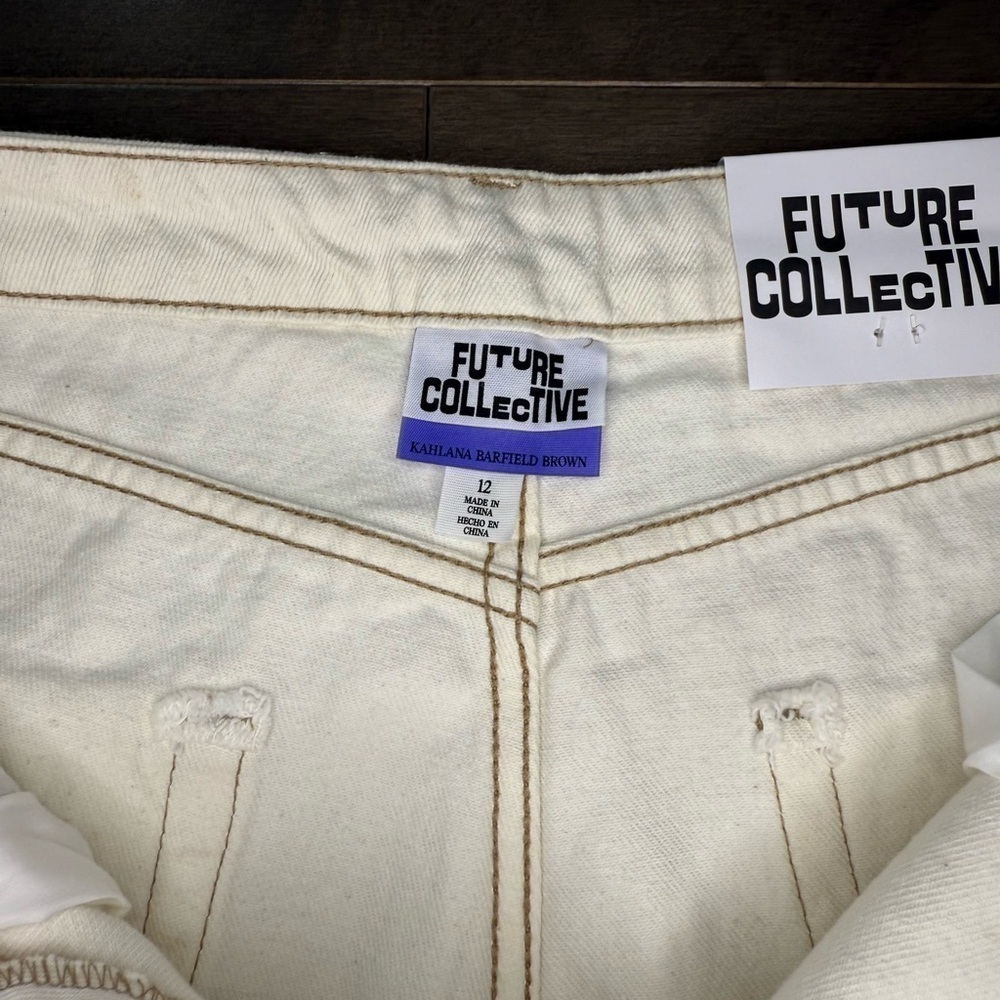 Future Collective Kahlana Barfield Brown Cream Tapered Leg Jeans - Picture 5 of 7